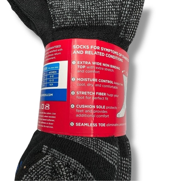Medi Peds Diabetic Crew Socks Size Large Black 4 Pairs Cushion Sole Gray - Picture 3 of 4